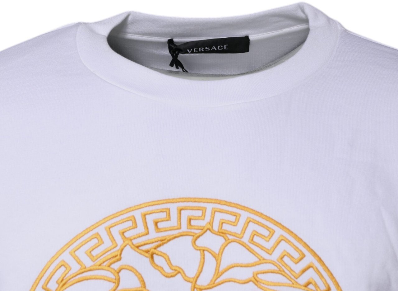 Versace White Medusa Embroidery Crew Neck Pullover Sweater Wit