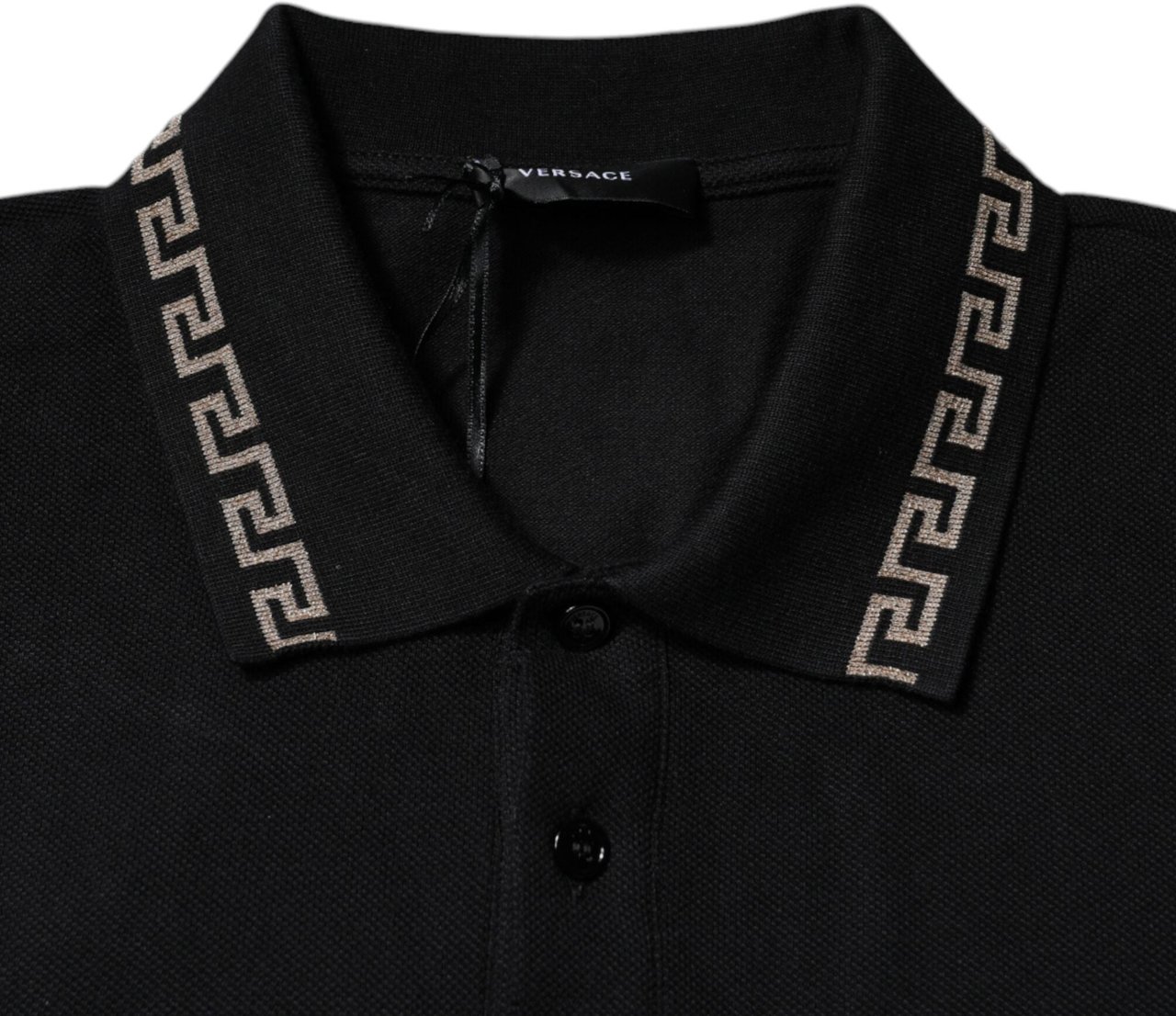 Versace Black Viscose Collared Polo Short Sleeves T-shirt Zwart