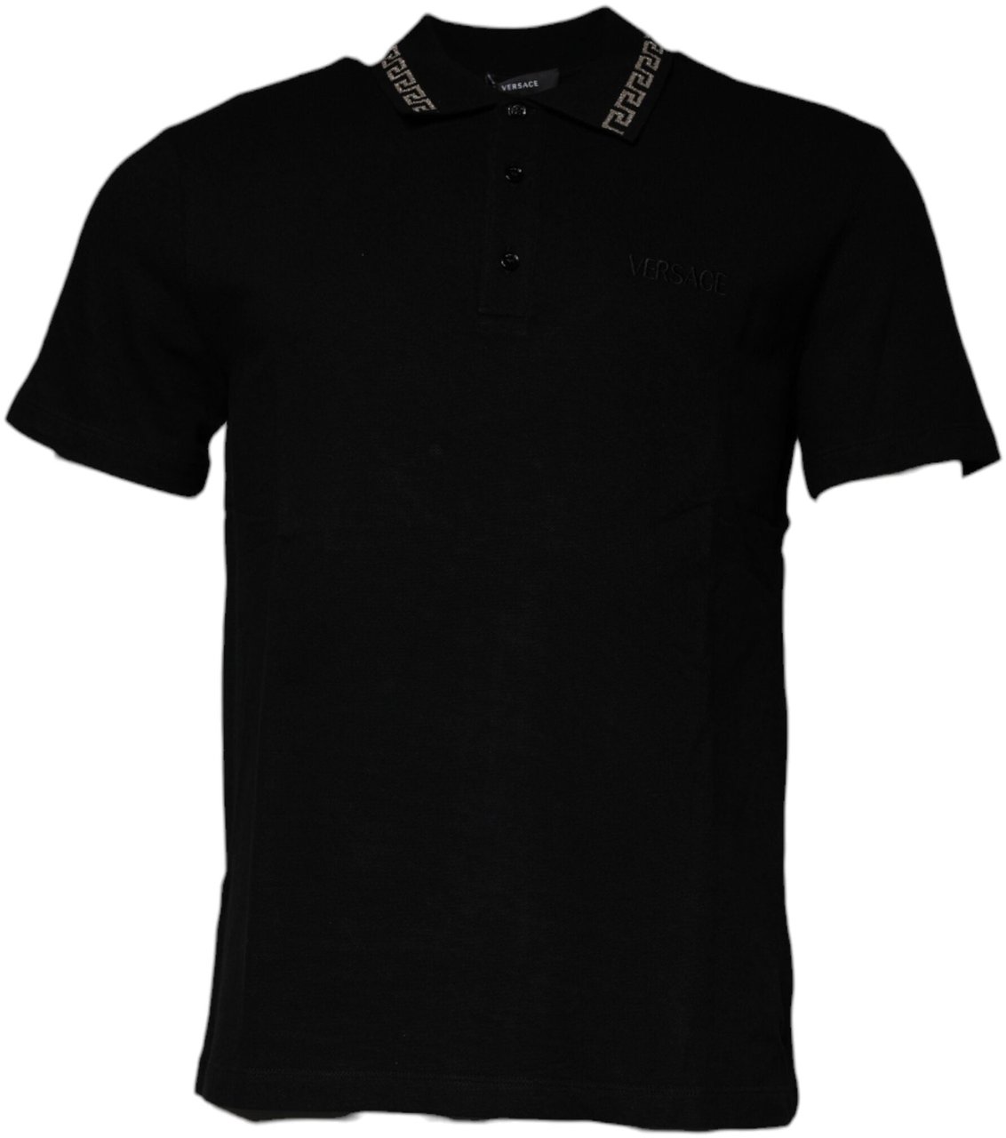 Versace Black Viscose Collared Polo Short Sleeves T-shirt Zwart