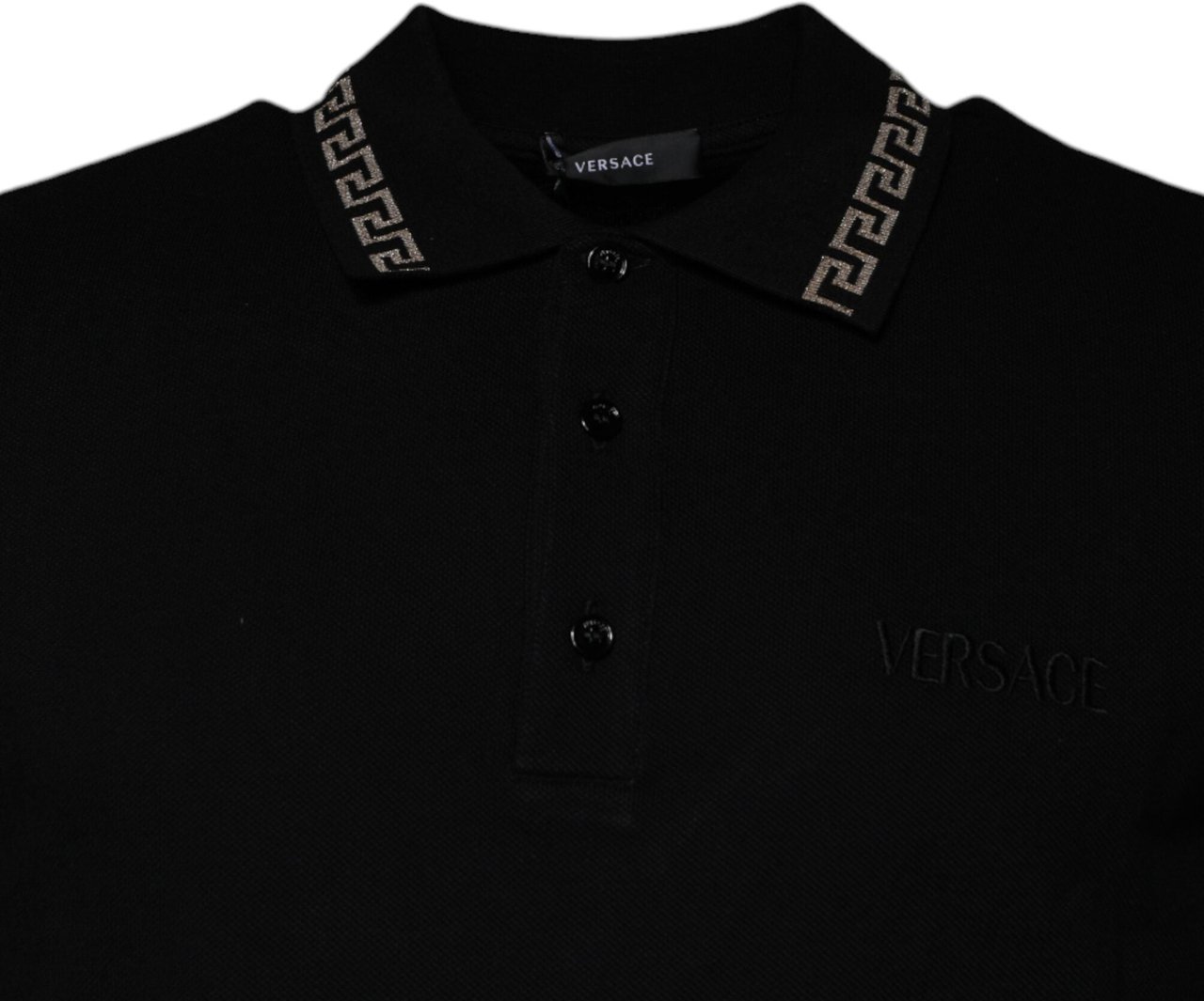 Versace Black Viscose Collared Polo Short Sleeves T-shirt Zwart