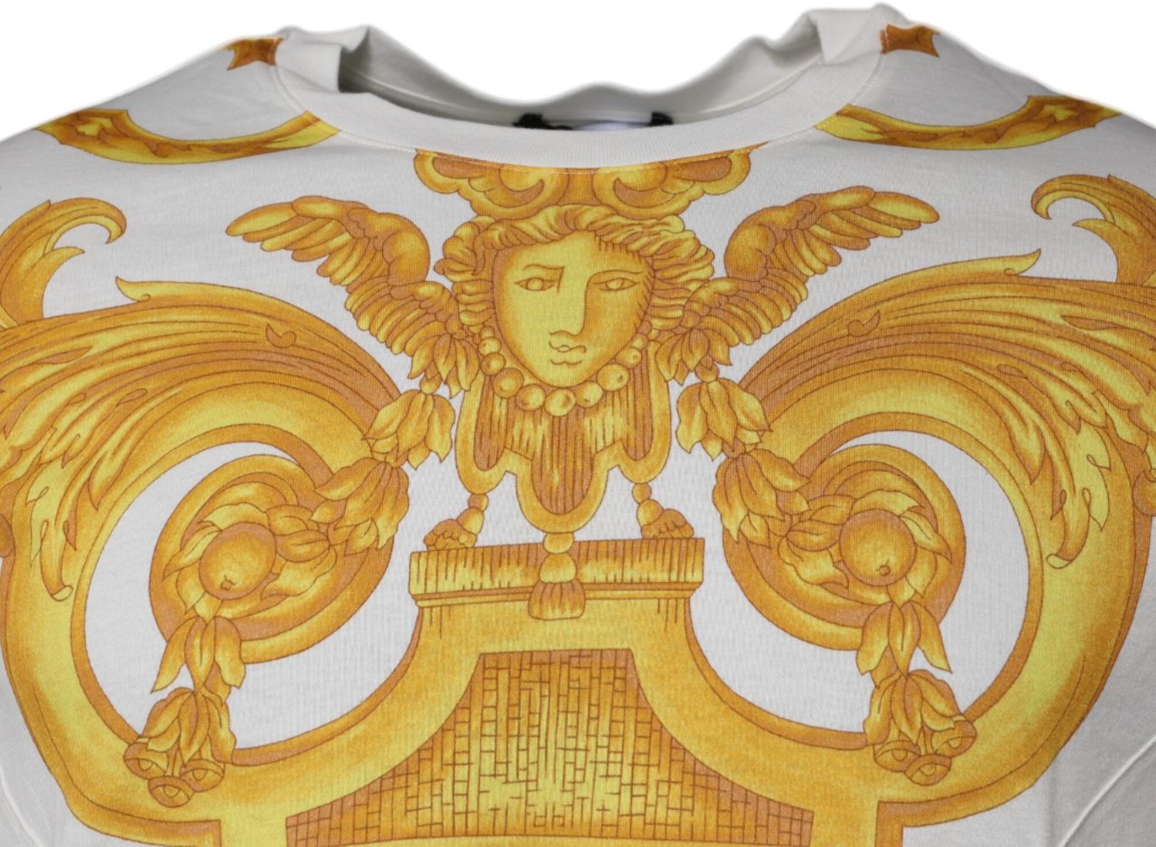 Versace White Medusa Print Cotton Crew Neck T-shirt Wit