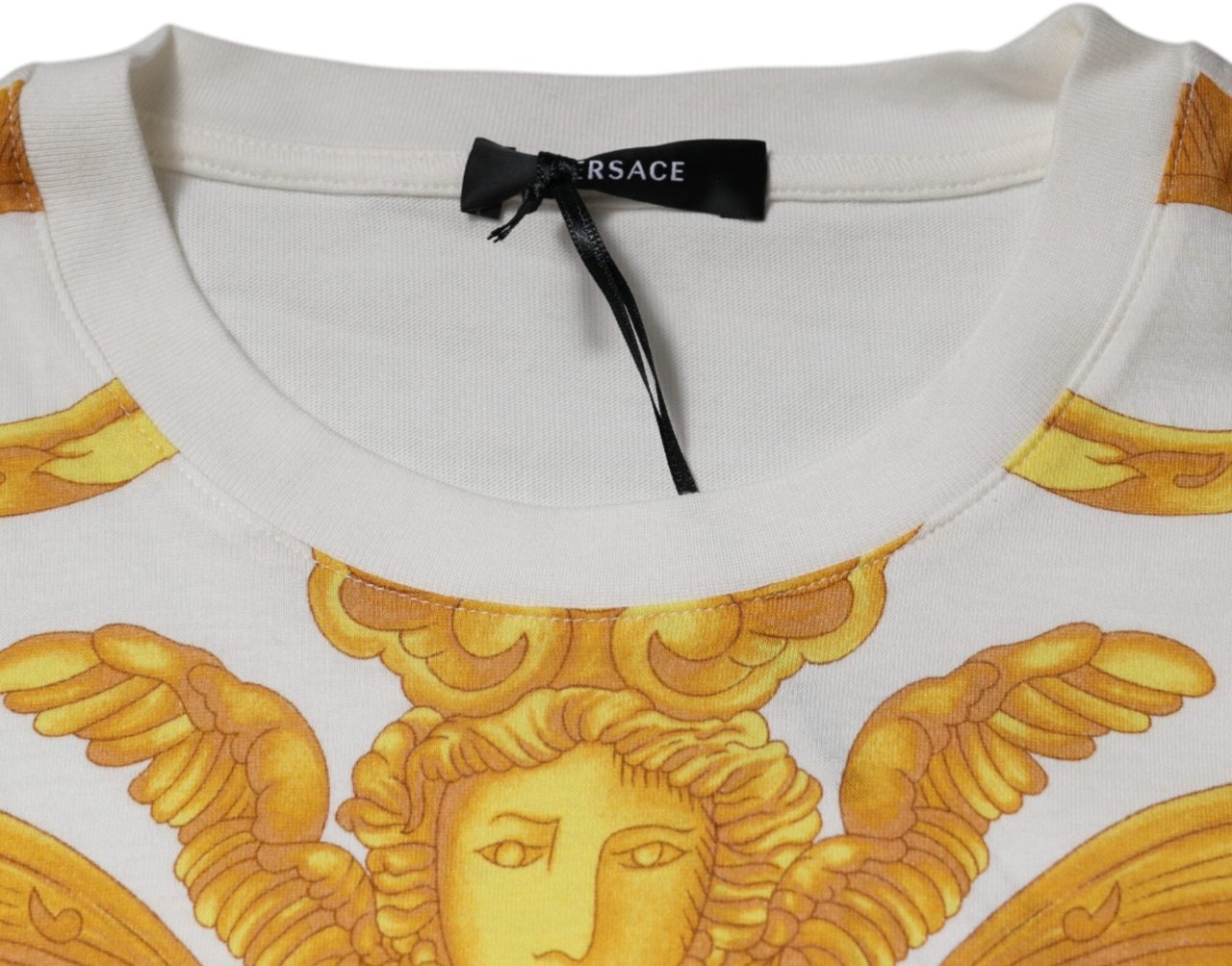 Versace White Medusa Print Cotton Crew Neck T-shirt Wit