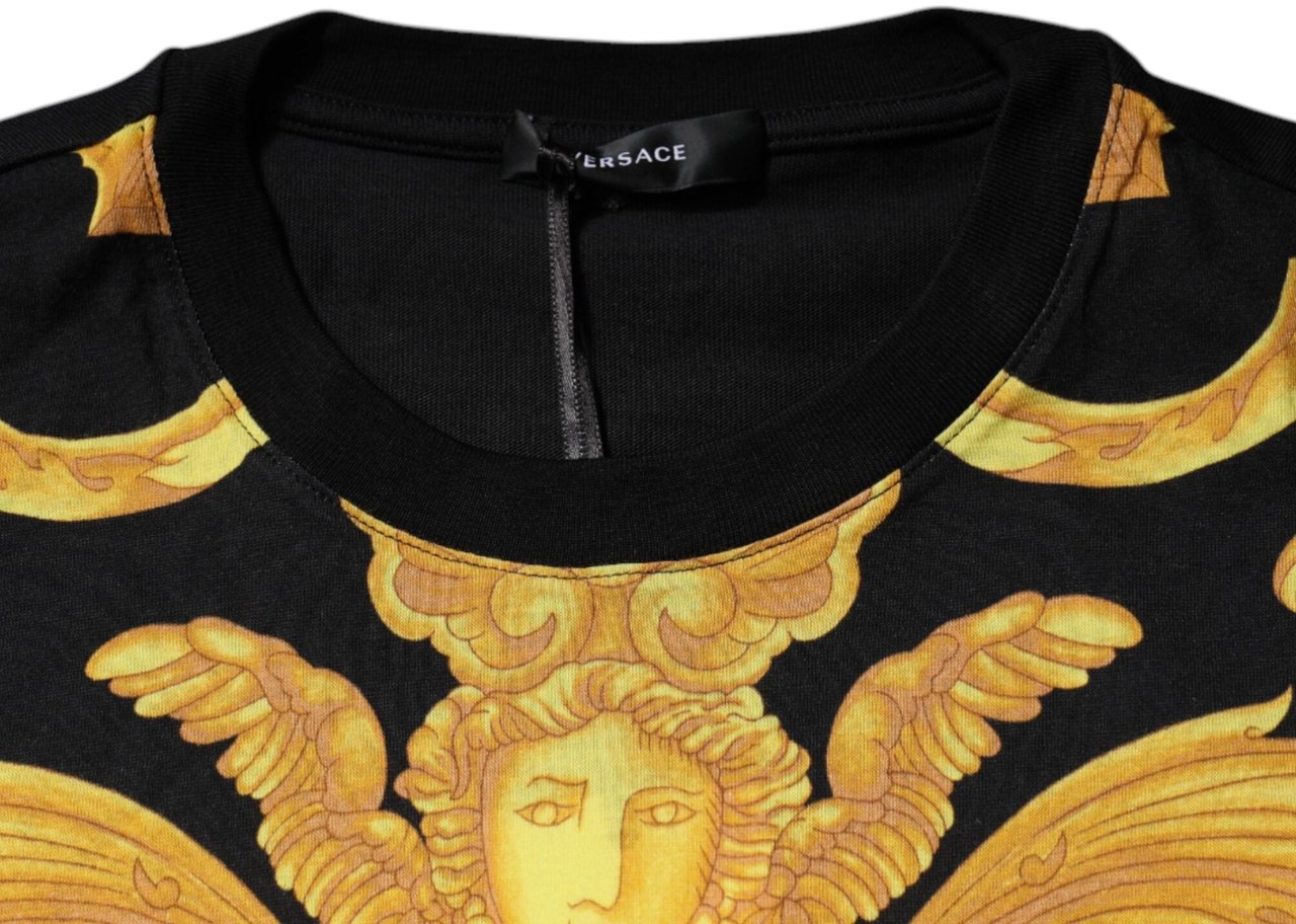 Versace Black Medusa Print Cotton Crew Neck T-shirt Zwart