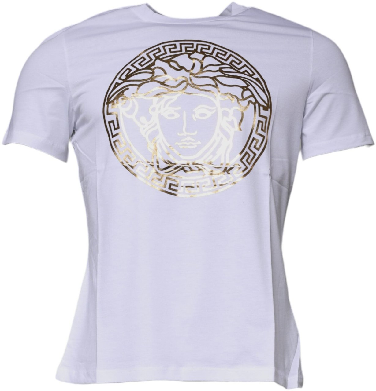 Versace White Medusa Print Cotton Crew Neck T-shirt Wit