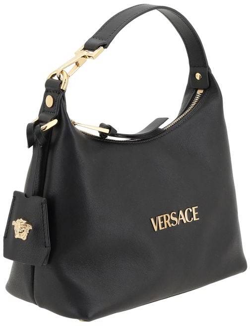 Versace Black Calf Leather Bos Taurus Handbag Zwart