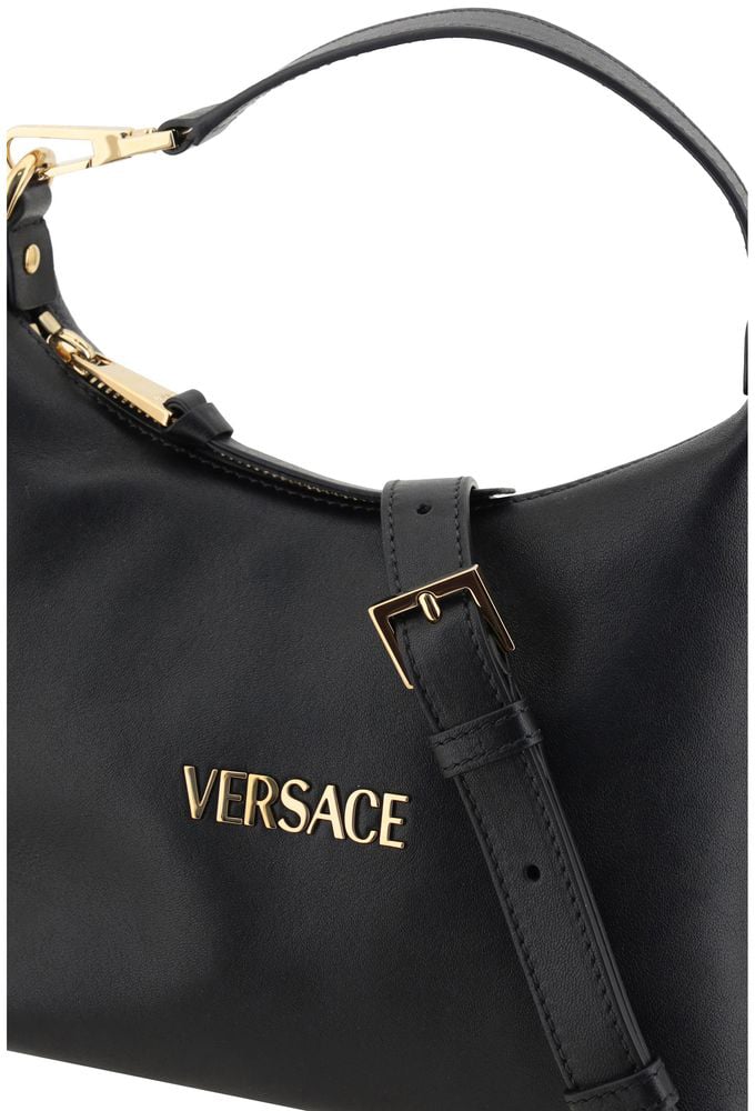 Versace Black Calf Leather Bos Taurus Handbag Zwart