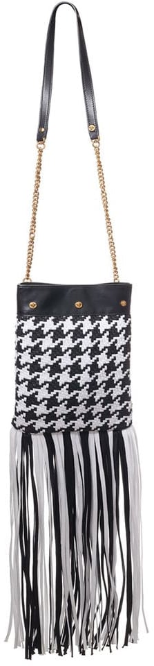 Versace Versace Black And White Leather And Textile Shoulder Bag Zwart