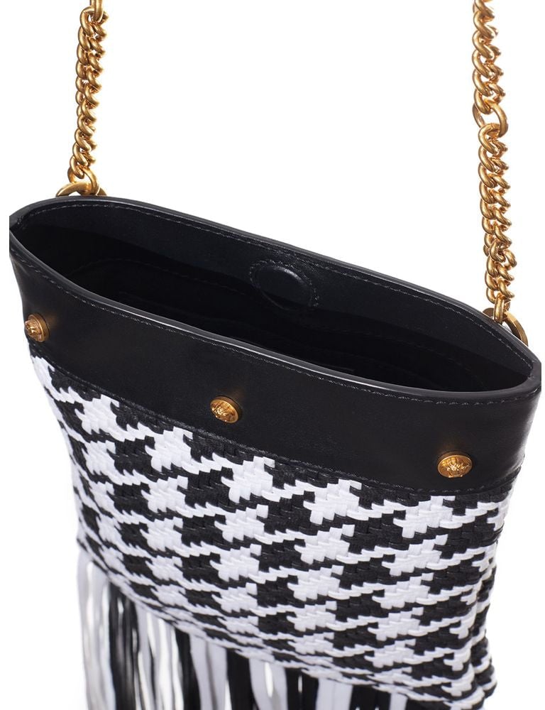 Versace Versace Black And White Leather And Textile Shoulder Bag Zwart