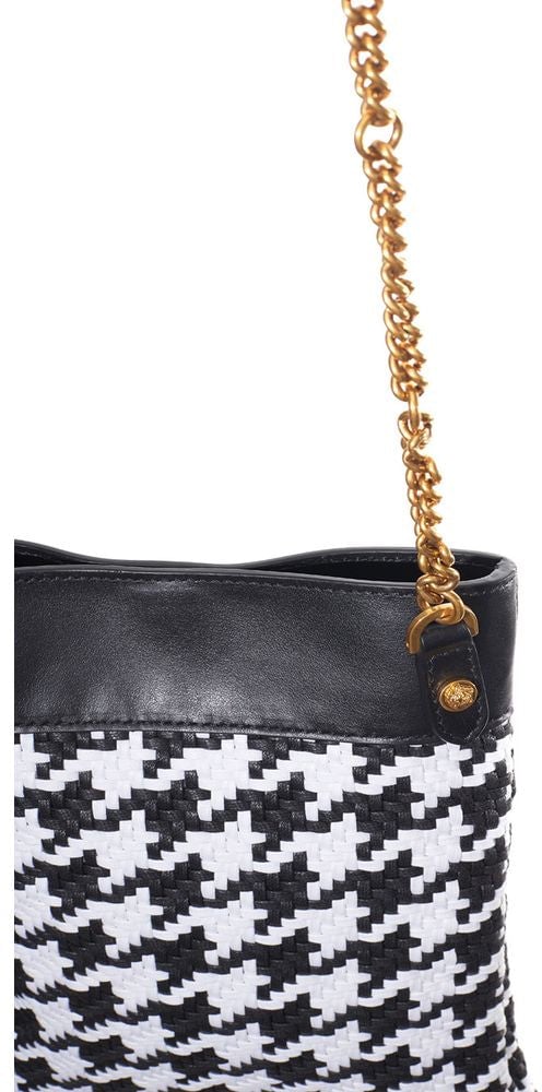Versace Versace Black And White Leather And Textile Shoulder Bag Zwart