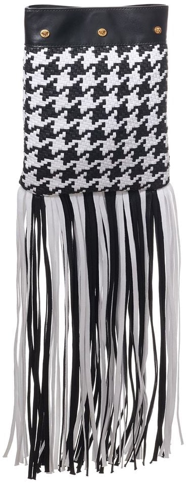 Versace Versace Black And White Leather And Textile Shoulder Bag Zwart