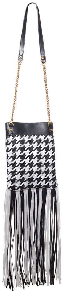 Versace Versace Black And White Leather And Textile Shoulder Bag Zwart