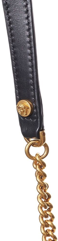 Versace Versace Black And White Leather And Textile Shoulder Bag Zwart