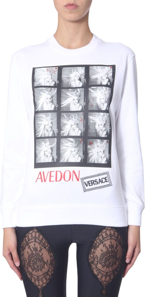 Versace Photographic Print Crew Neck Sweatshirt Wit
