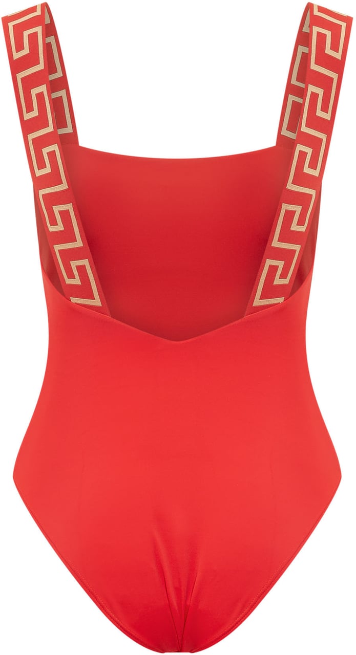 Versace Costume Intero con Spalline Larghe e Dettaglio Geometrico Rood