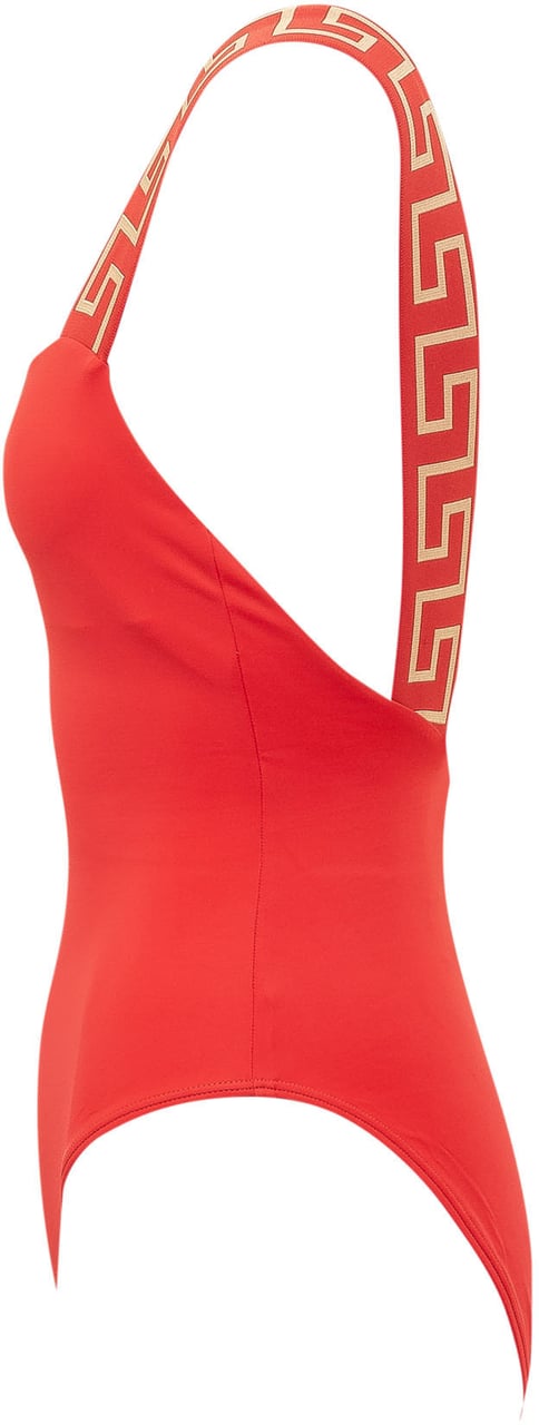 Versace Costume Intero con Spalline Larghe e Dettaglio Geometrico Rood