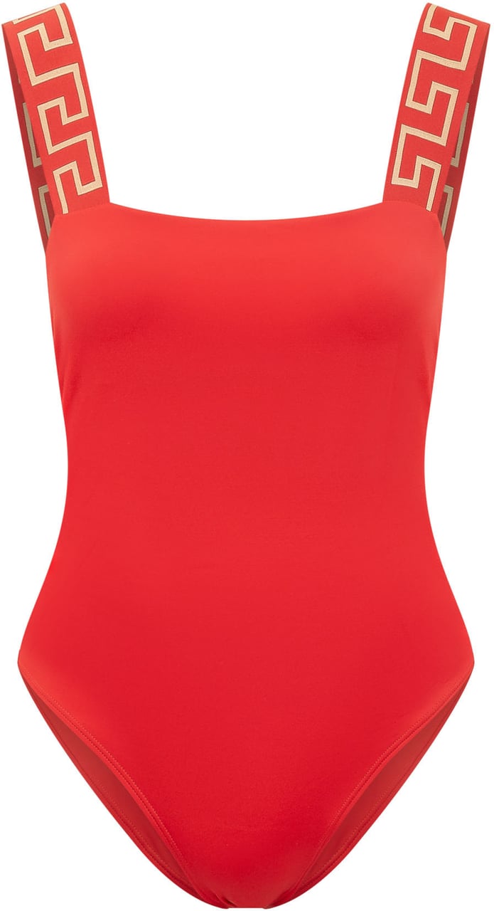 Versace Costume Intero con Spalline Larghe e Dettaglio Geometrico Rood