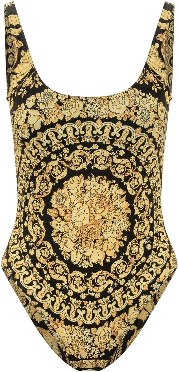 Versace Costume Intero con Spalline e Stampa Ornamentale Zwart
