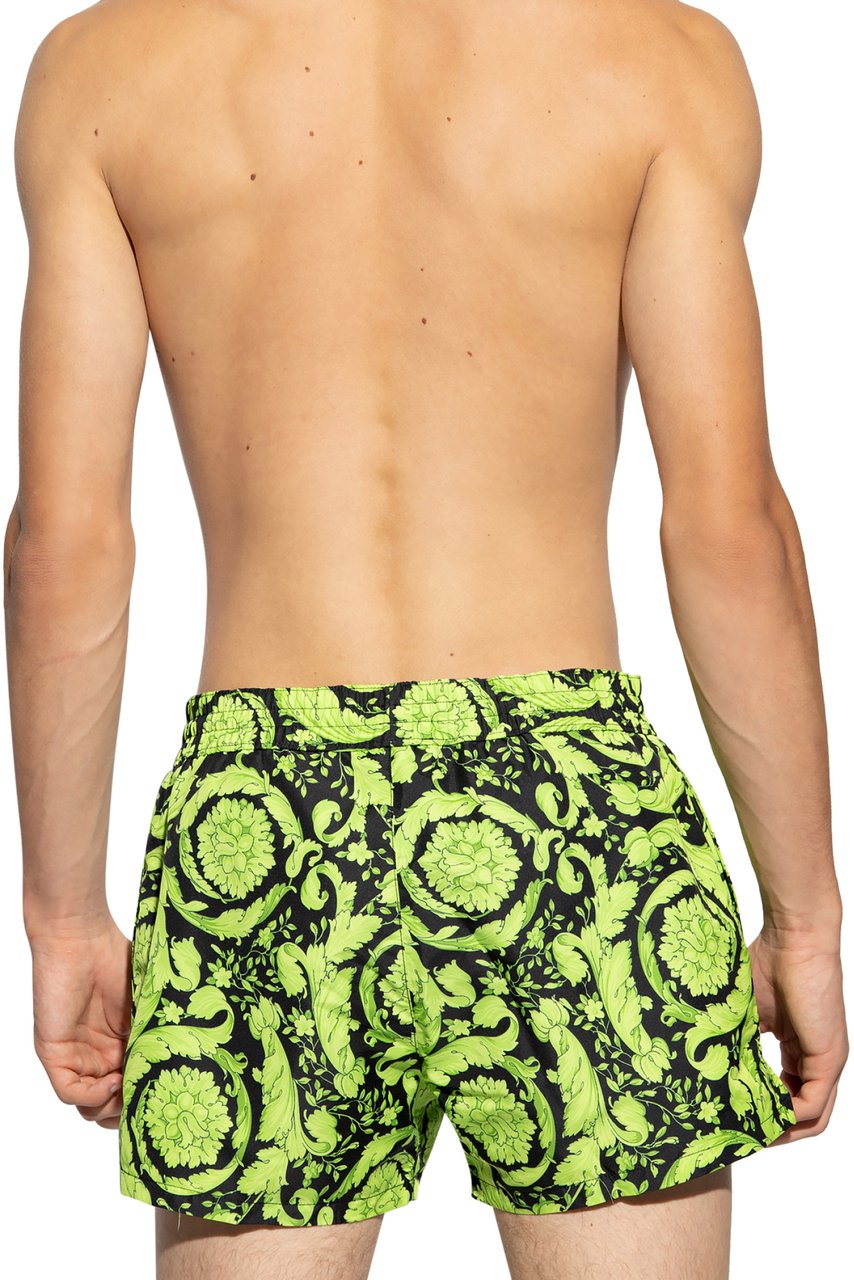 Versace Barocco Print Logo Swim Shorts Groen