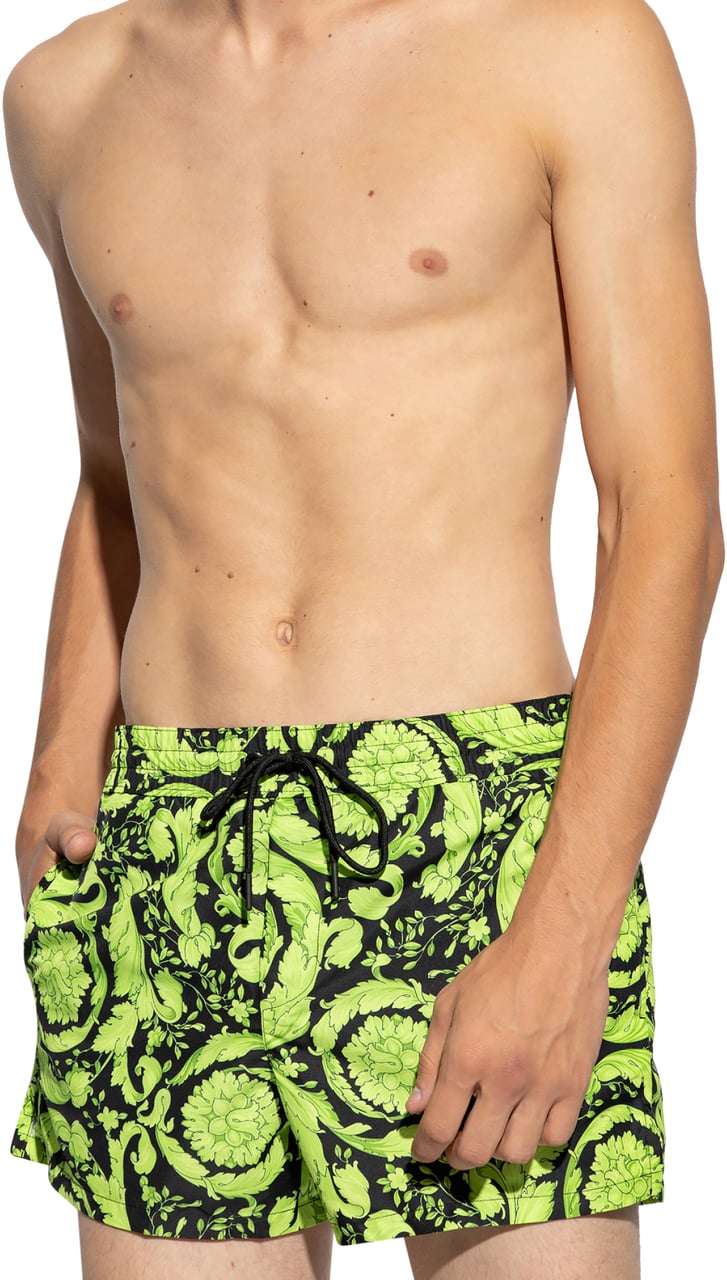 Versace Barocco Print Logo Swim Shorts Groen