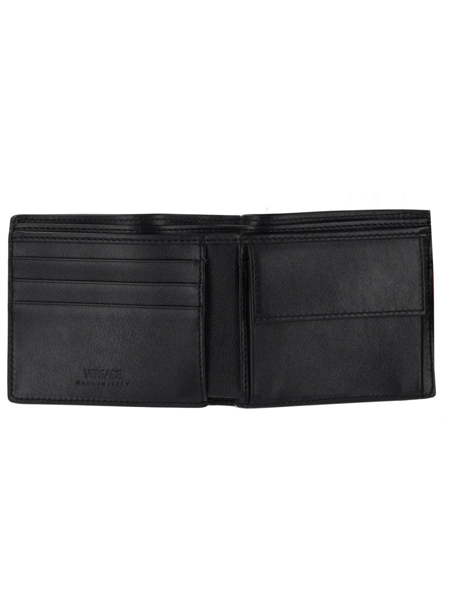 Versace Textured Geometric Pattern Interlocking Wallet Zwart
