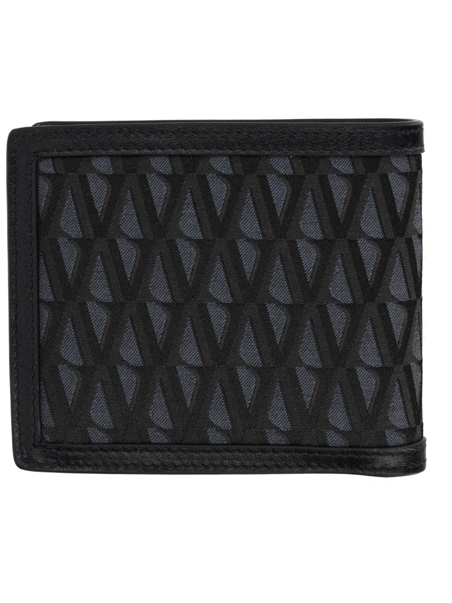Versace Textured Geometric Pattern Interlocking Wallet Zwart