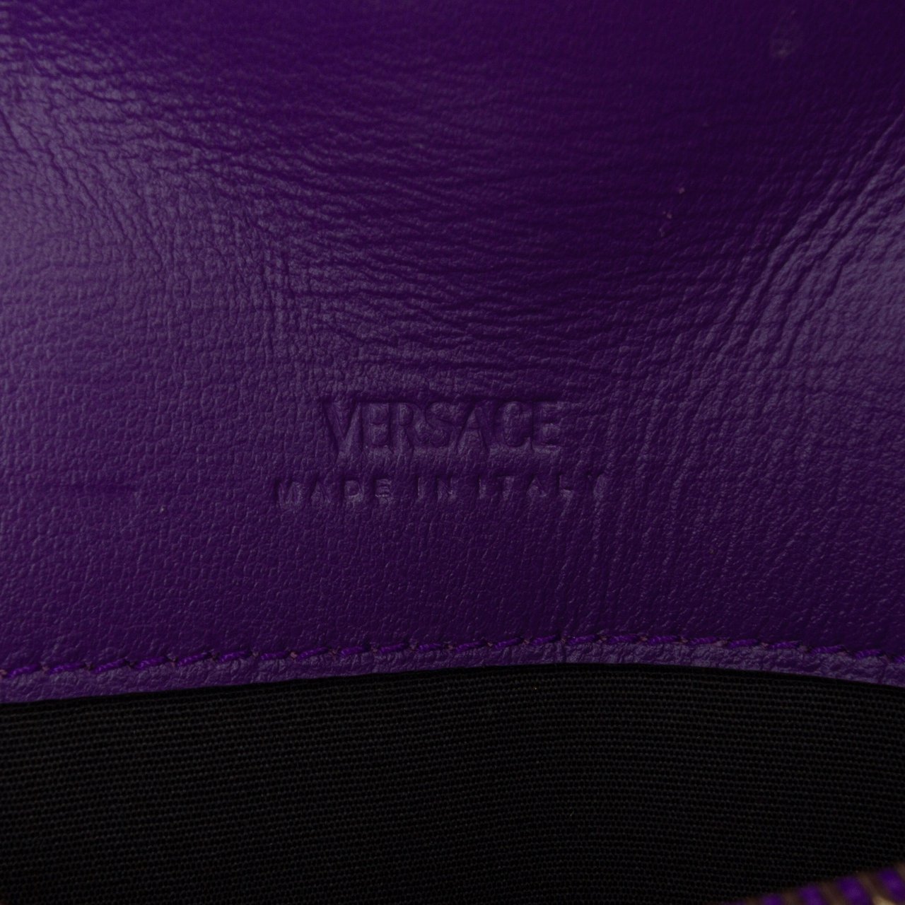 Versace Leather Greca Goddess Wallet on Chain Paars
