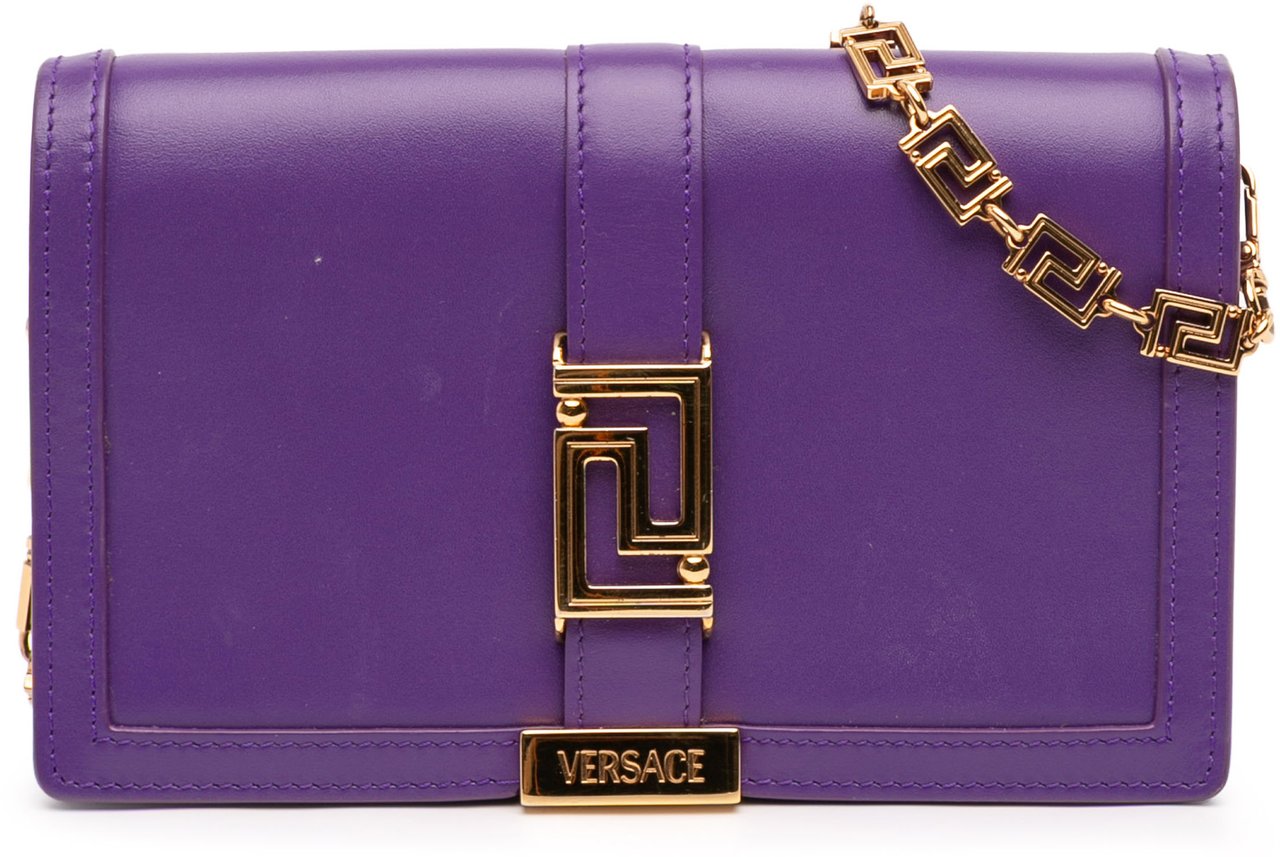 Versace Leather Greca Goddess Wallet on Chain Paars