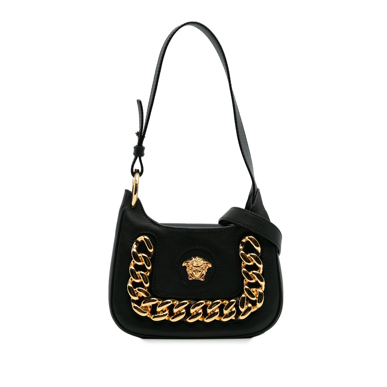 Versace Small Leather La Medusa Chain Hobo Zwart