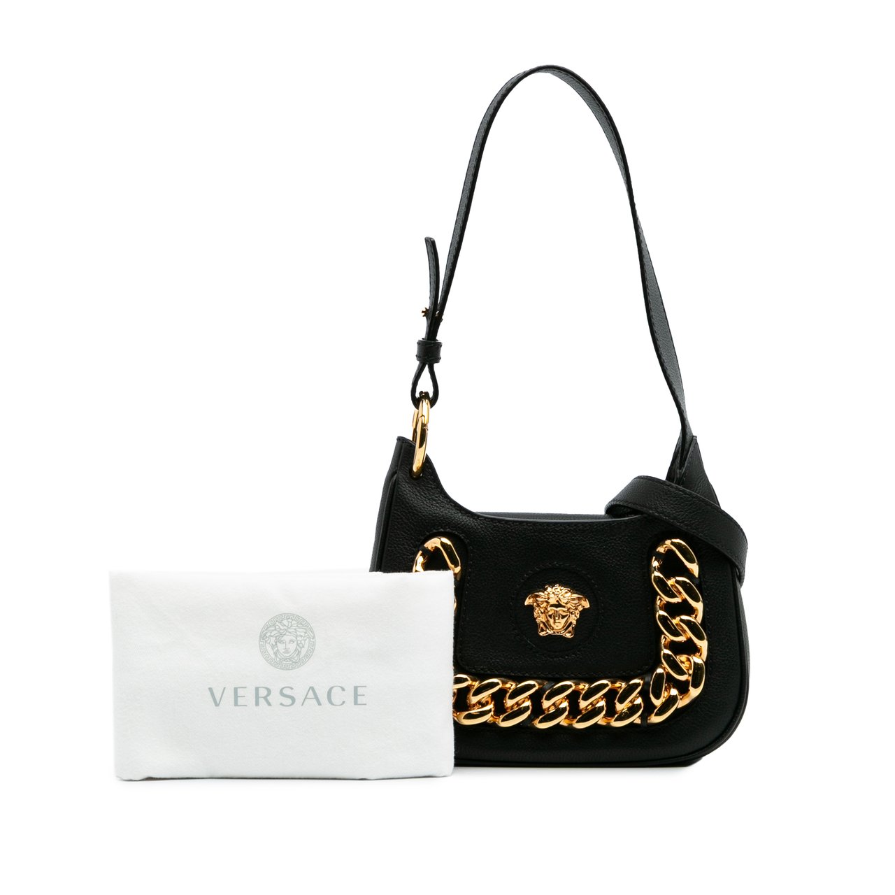 Versace Small Leather La Medusa Chain Hobo Zwart
