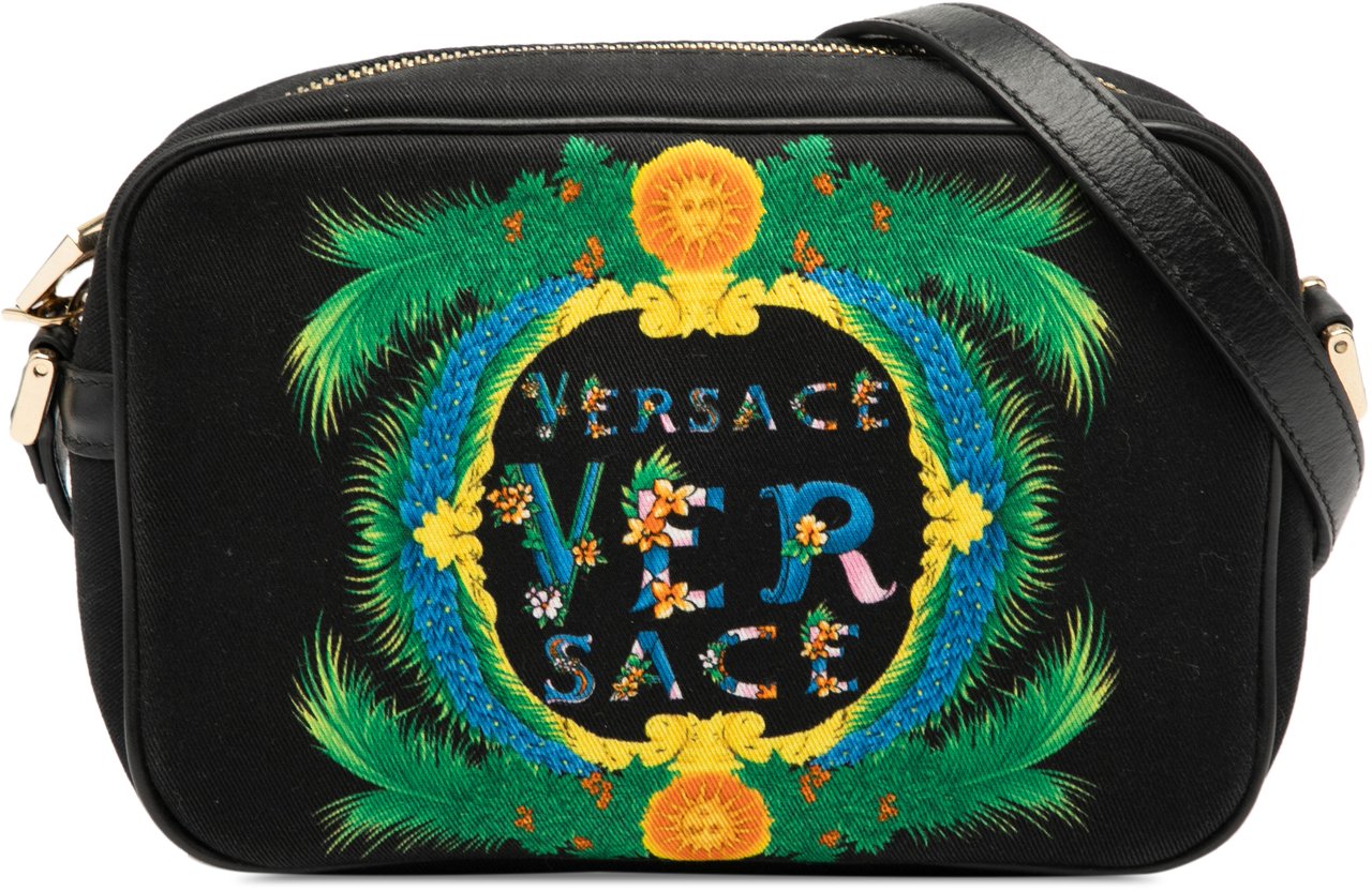 Versace Logo Canvas Beverly Palm Miami Crossbody Zwart