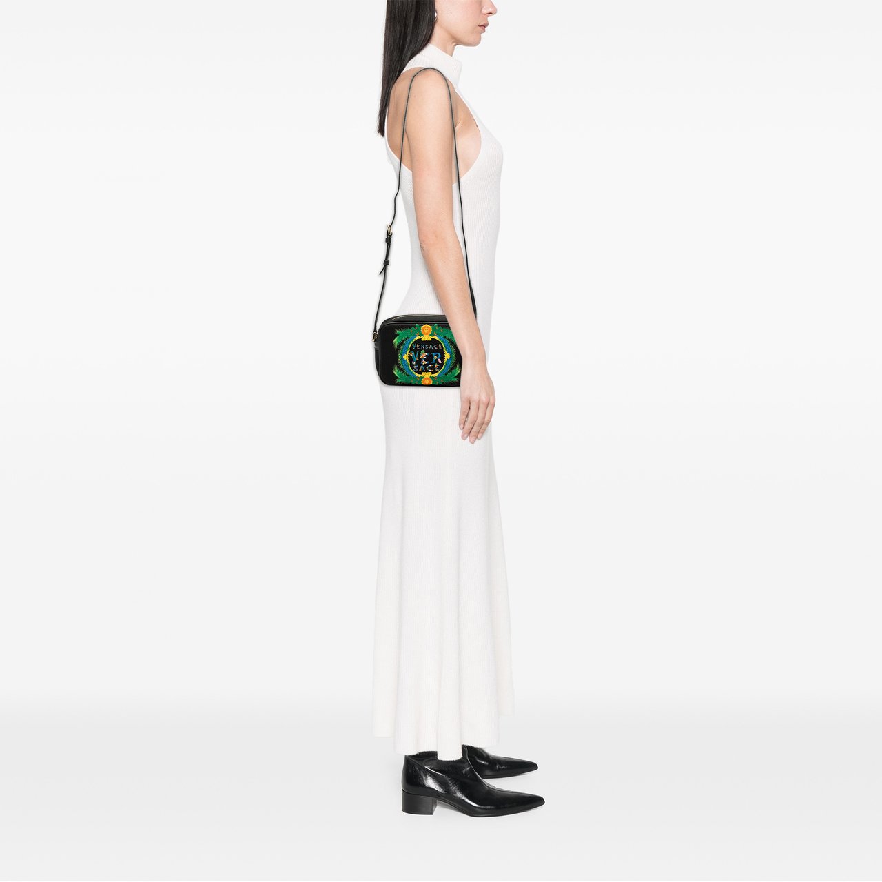 Versace Logo Canvas Beverly Palm Miami Crossbody Zwart