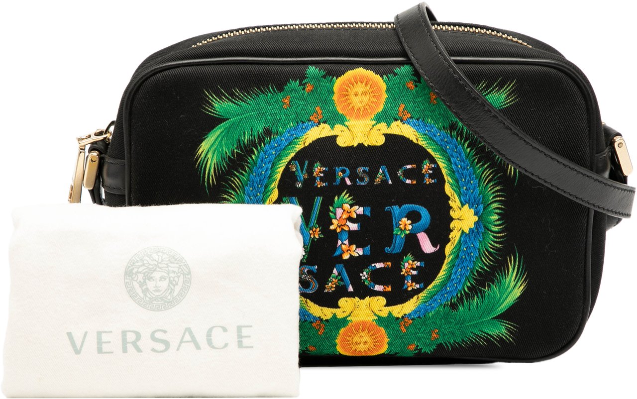 Versace Logo Canvas Beverly Palm Miami Crossbody Zwart