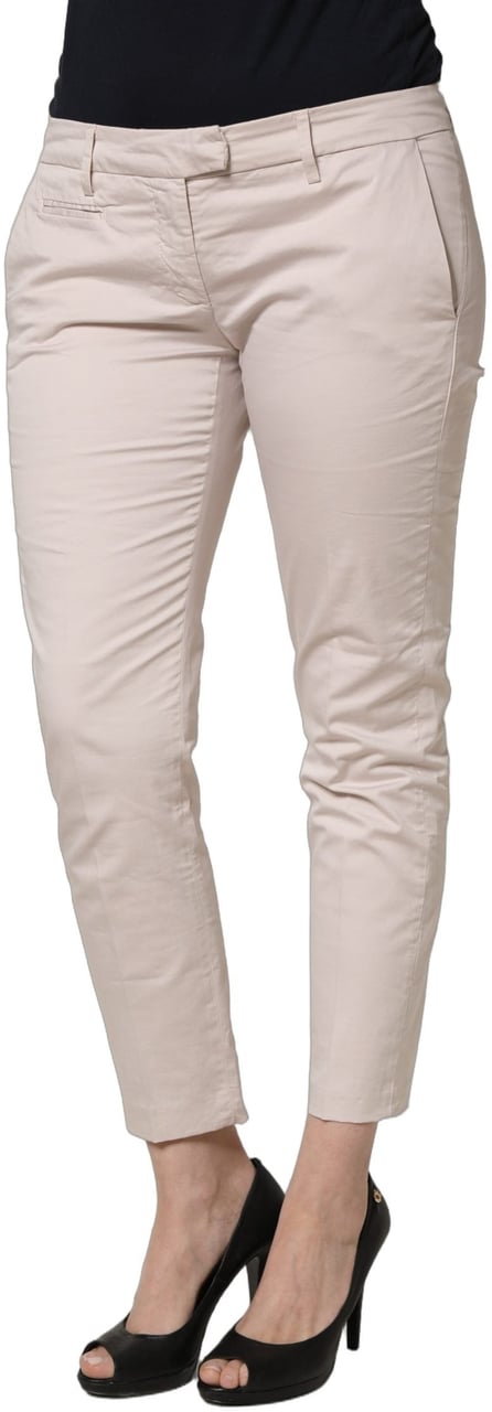 Versace Jeans Couture Beige Low Waist Tapered Women Cropped Trousers Pants Beige