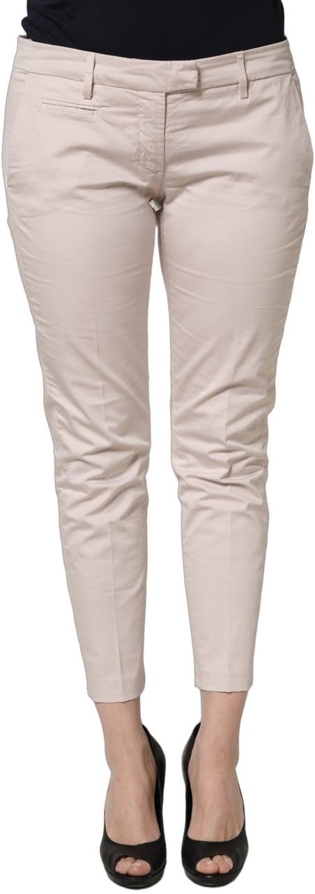 Versace Jeans Couture Beige Low Waist Tapered Women Cropped Trousers Pants Beige