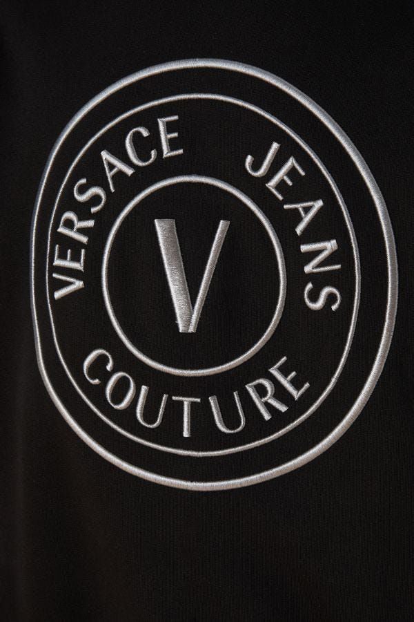 Versace Jeans Couture Versace Jeans Black Cotton Logo Details Hooded Sweatshirt Zwart