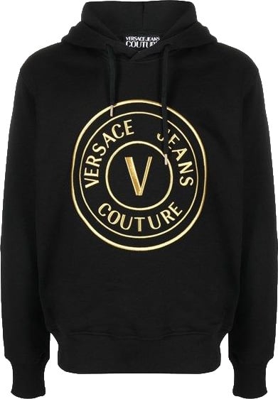 Versace Jeans Couture Versace Jeans Black Cotton Logo Details Hooded Sweatshirt Zwart