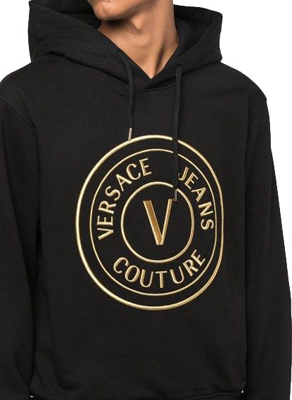 Versace Jeans Couture Versace Jeans Black Cotton Logo Details Hooded Sweatshirt Zwart