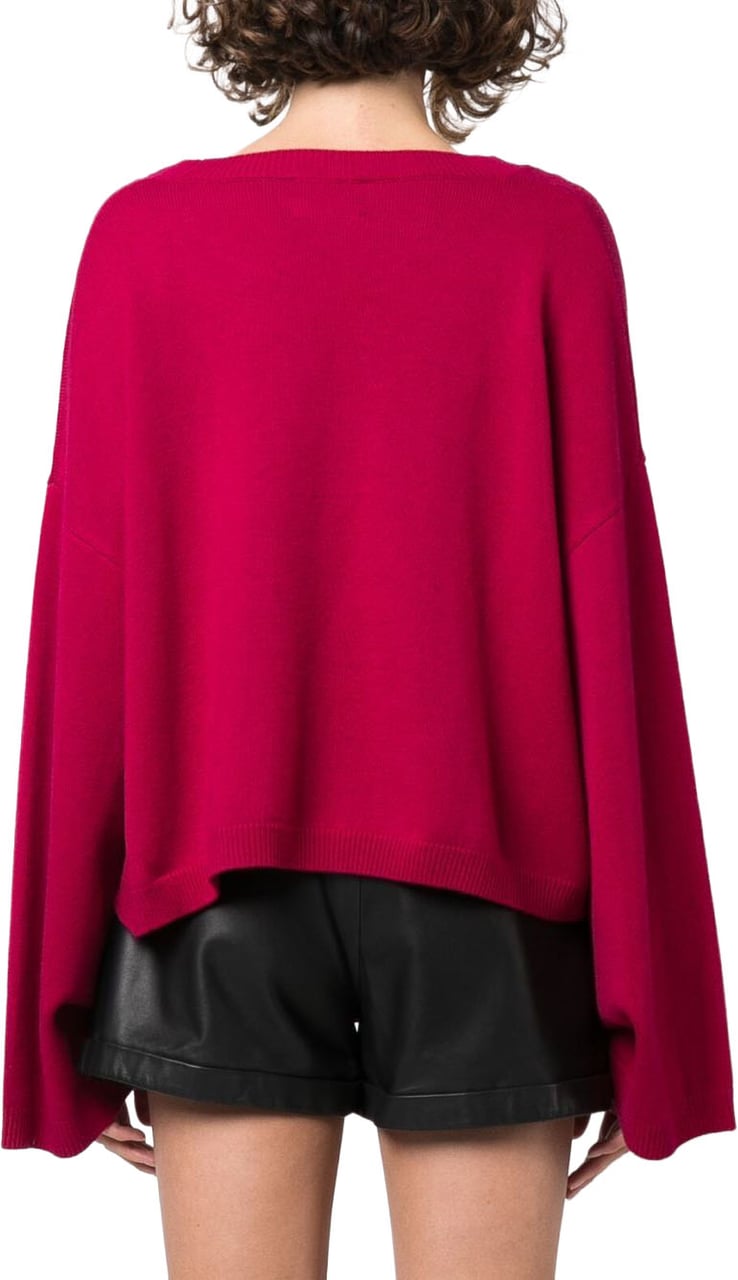 Versace Jeans Couture Embroidery Logo Relaxed Cropped Wool Sweater Rood