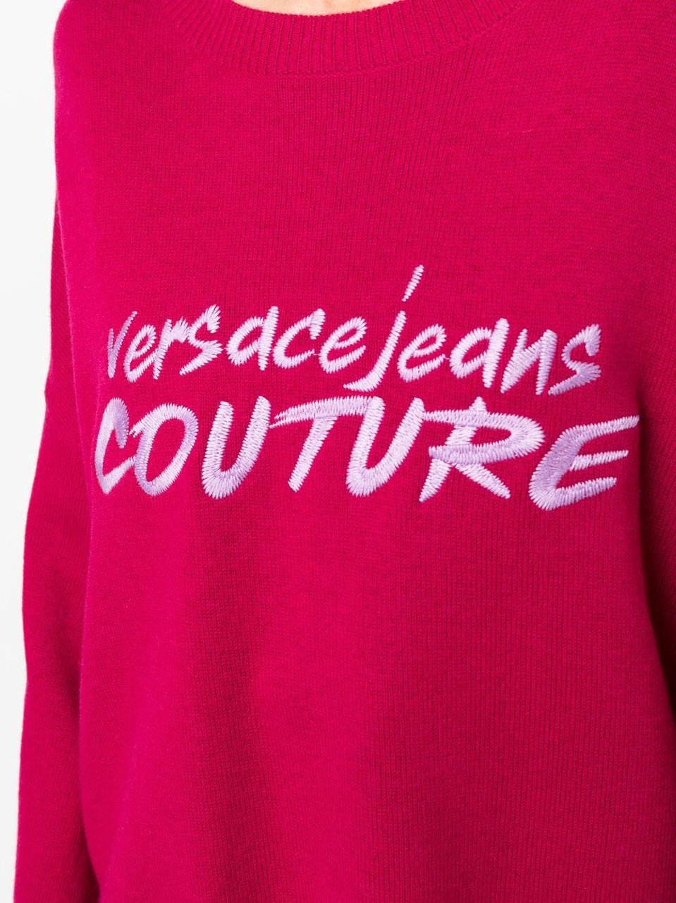 Versace Jeans Couture Embroidery Logo Relaxed Cropped Wool Sweater Rood