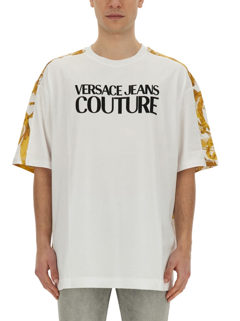 Versace Jeans Couture Oversized T-Shirt With Bold Logo And Intricate Patterned Sleeves Wit