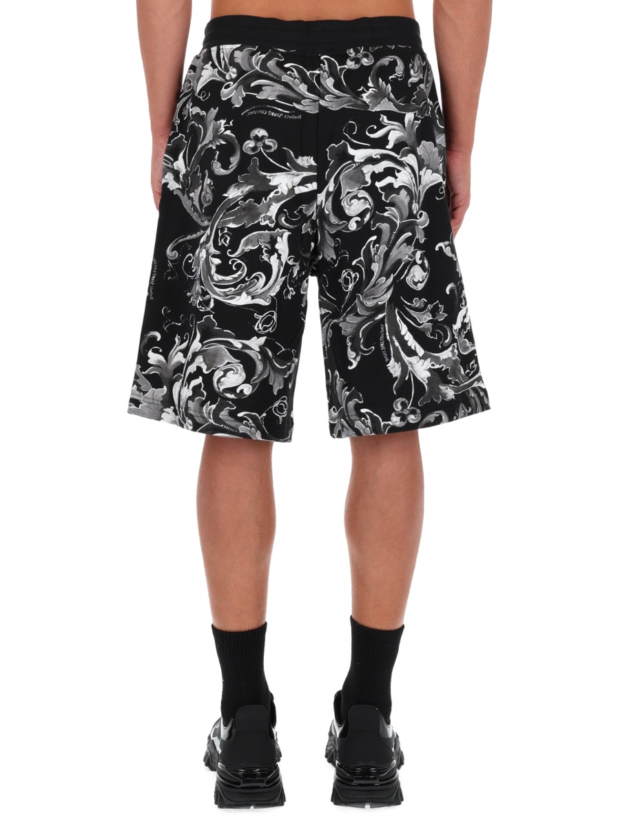 Versace Jeans Couture Baroque Patterned Cotton Shorts Zwart