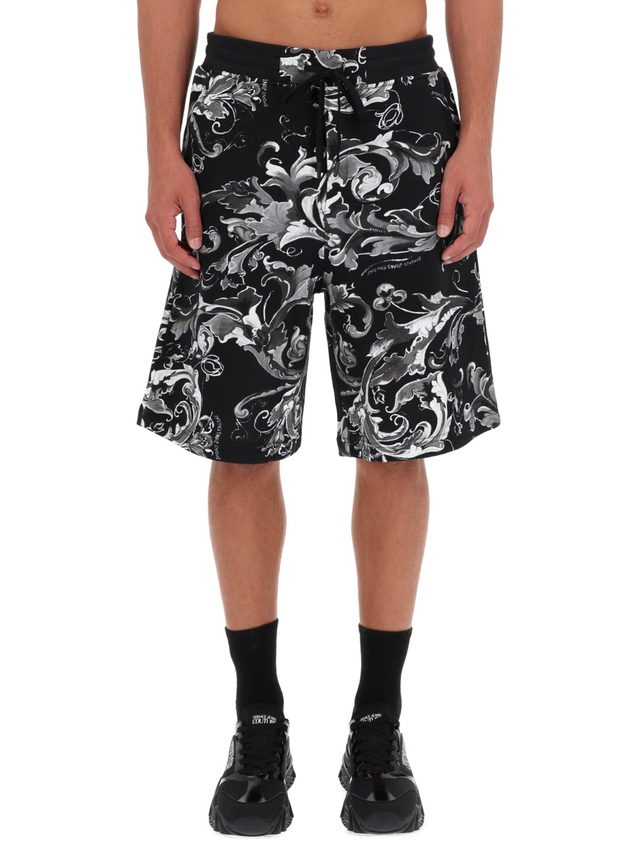 Versace Jeans Couture Baroque Patterned Cotton Shorts Zwart