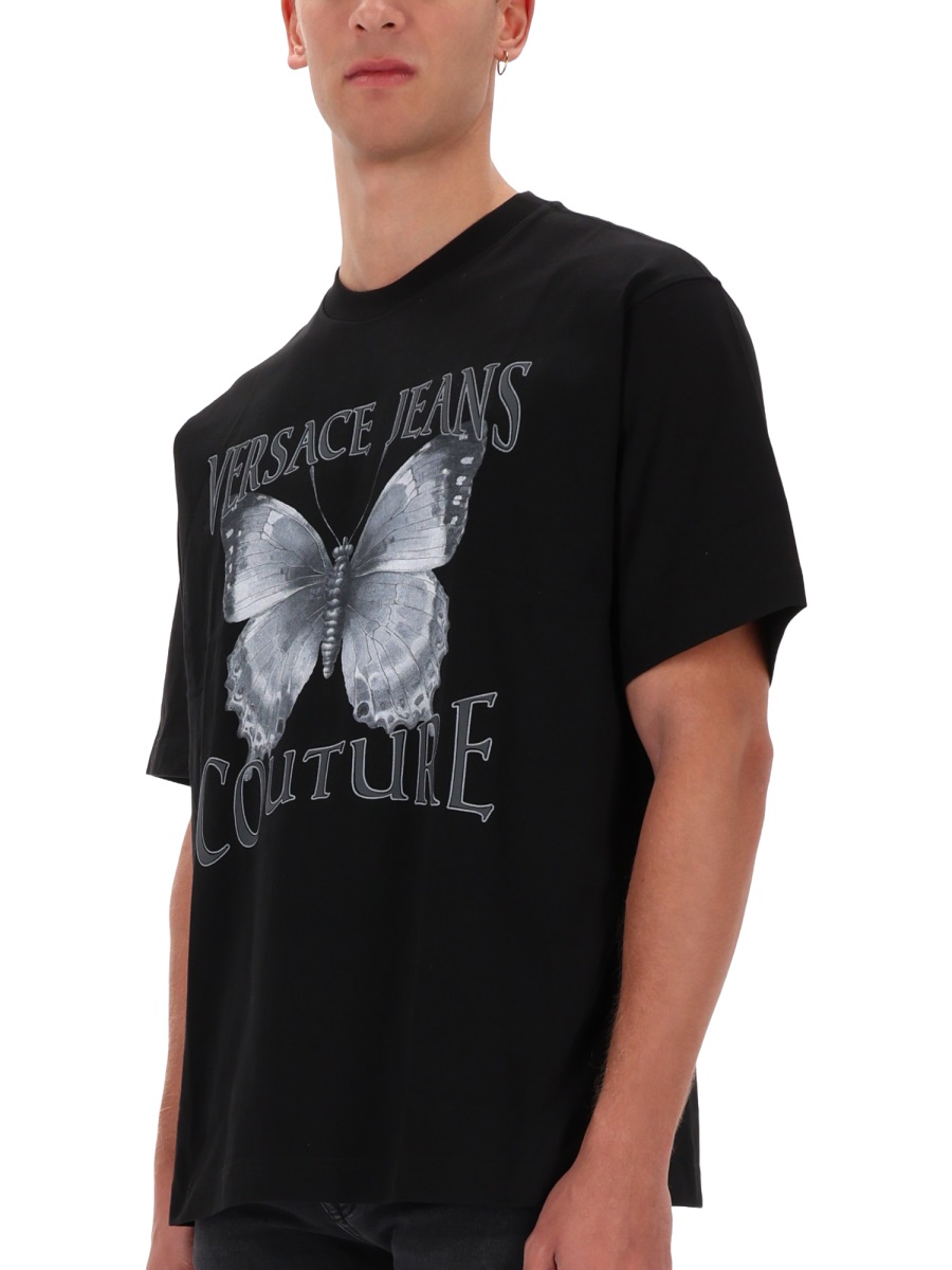 Versace Jeans Couture Black Butterfly Logo Printed T-Shirt Zwart