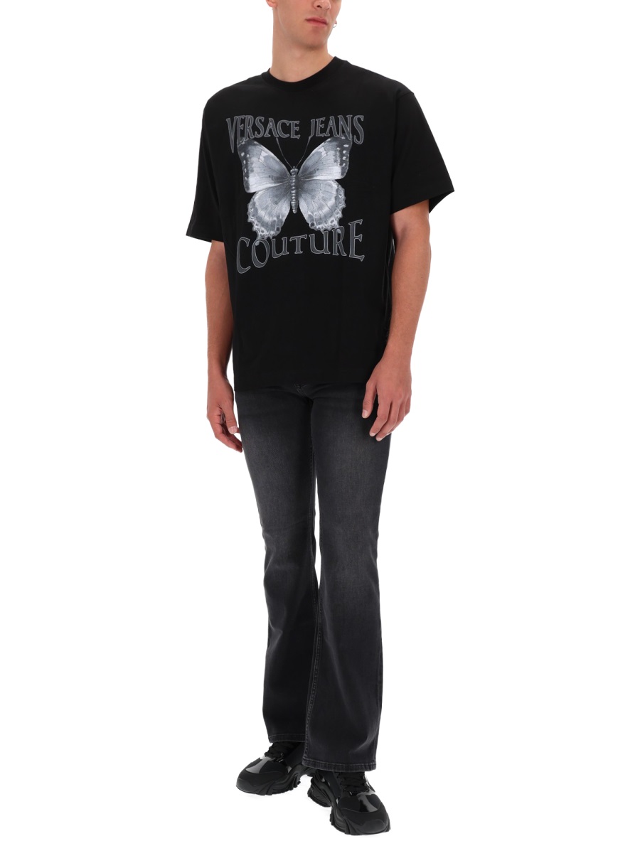 Versace Jeans Couture Black Butterfly Logo Printed T-Shirt Zwart
