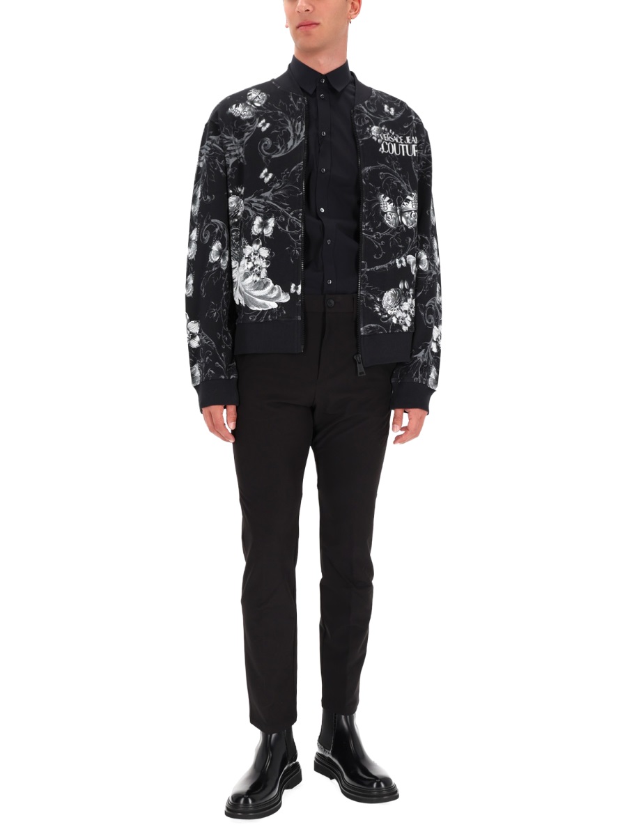 Versace Jeans Couture Floral Butterfly Cotton Fleece Bomber Jacket Zwart