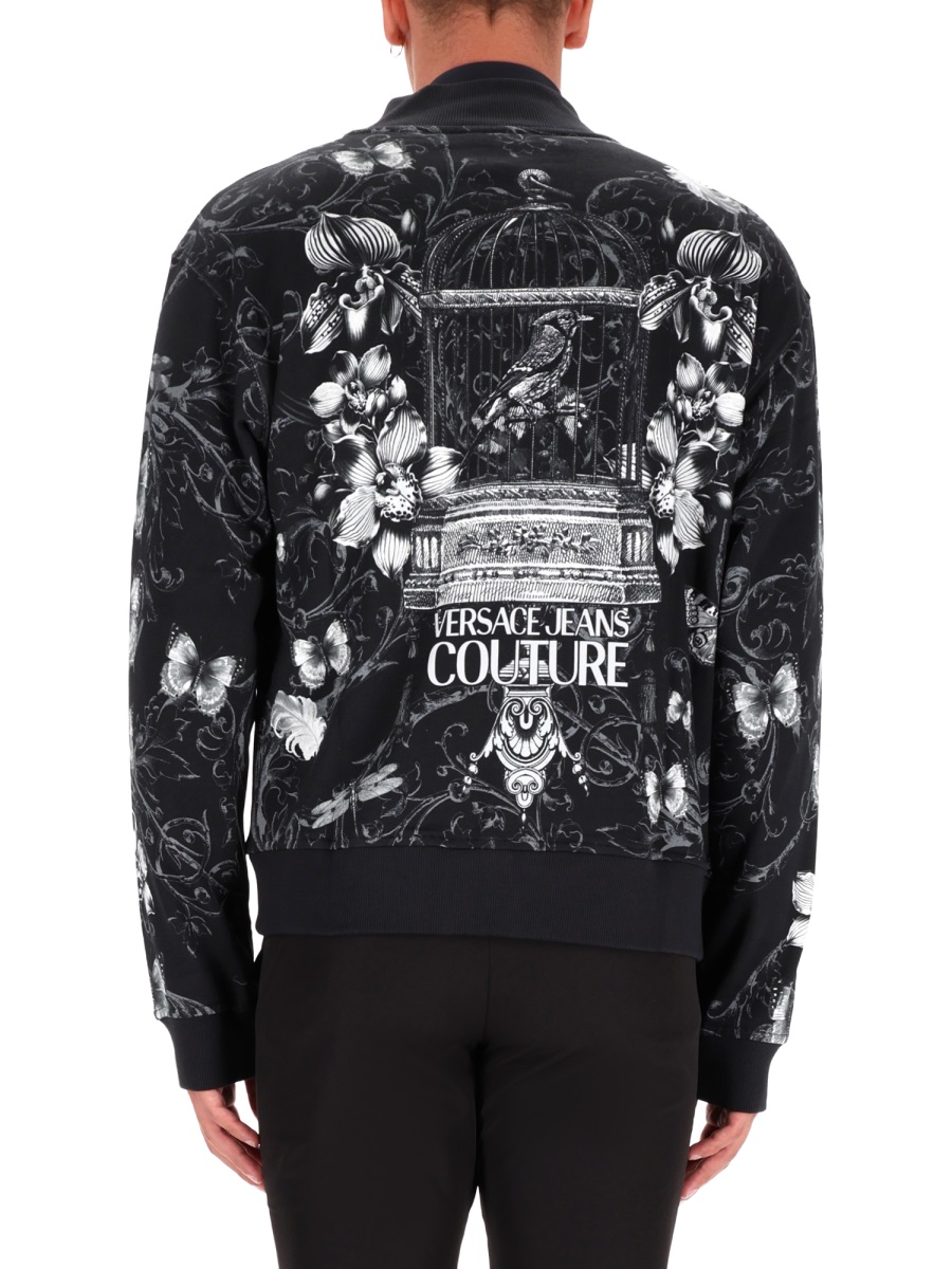 Versace Jeans Couture Floral Butterfly Cotton Fleece Bomber Jacket Zwart