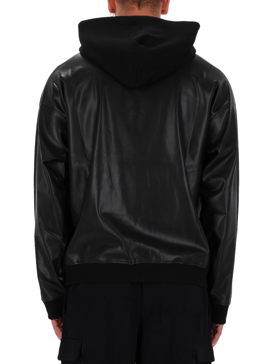 Versace Jeans Couture Black Leather Panels Hoodie Zwart