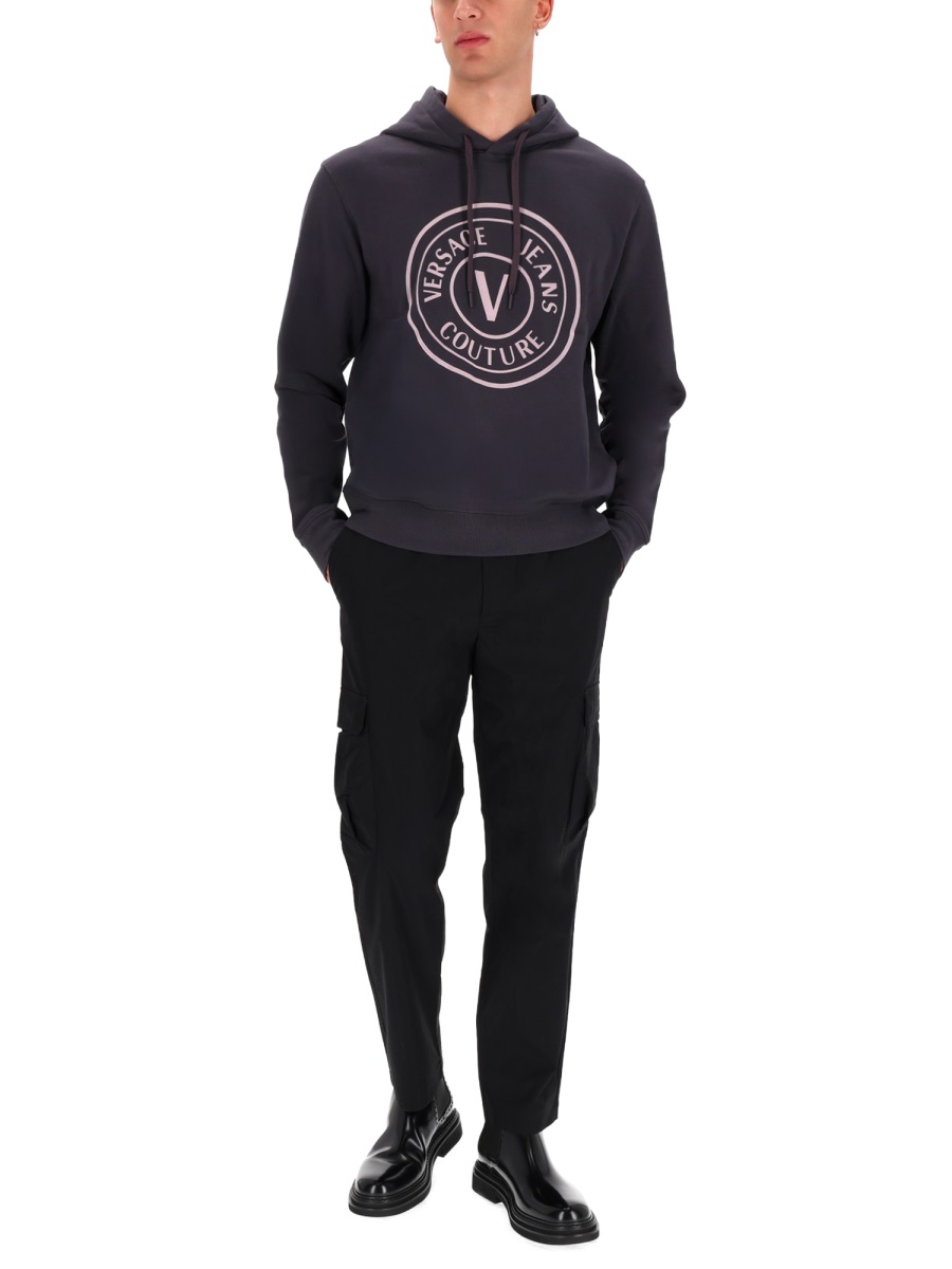 Versace Jeans Couture Hooded Circular Logo Sweatshirt Zwart