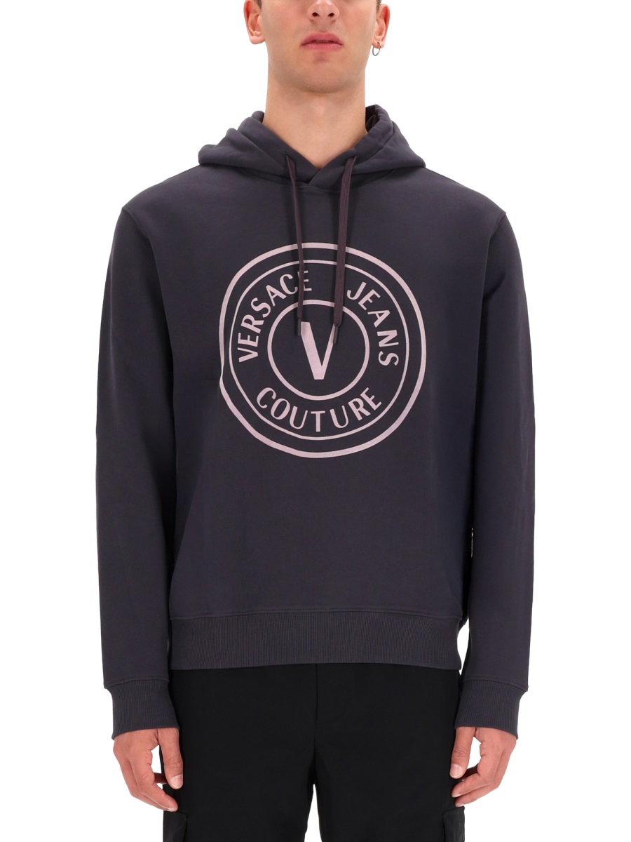 Versace Jeans Couture Hooded Circular Logo Sweatshirt Zwart