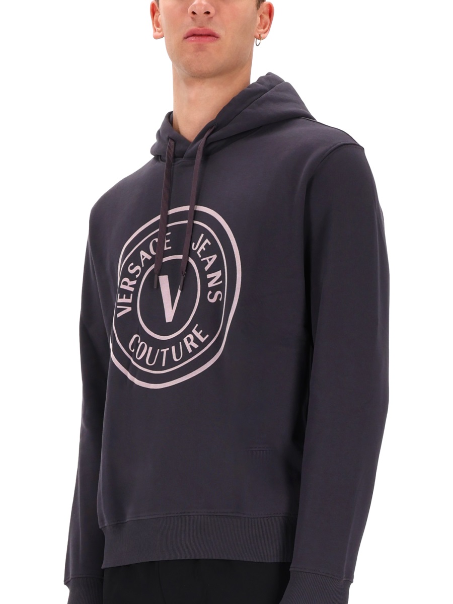 Versace Jeans Couture Hooded Circular Logo Sweatshirt Zwart